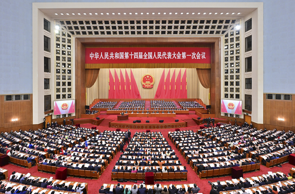 十四届全国人大一次会议举行第二次全体会议